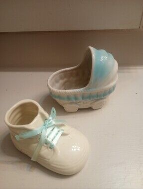 The Collection Bundle Of Vintage MCM Baby Boy Shoe And Carriage Small Planters